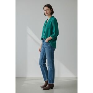 VTG 80s Top Kelly Green Safari Military Slouchy Boxy Flap Utility Large 14